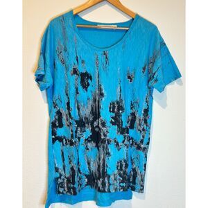 Roaman's Top Blue Metalic Size M (14/16) 100%Cotton